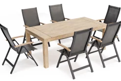 OUTFLEXX Garten-Essgruppe mit 6 Sesseln, anthrazit/natur, Alu/Akazie, klappbar, witterungsbeständig, FSC®-zertifiziertes Produkt