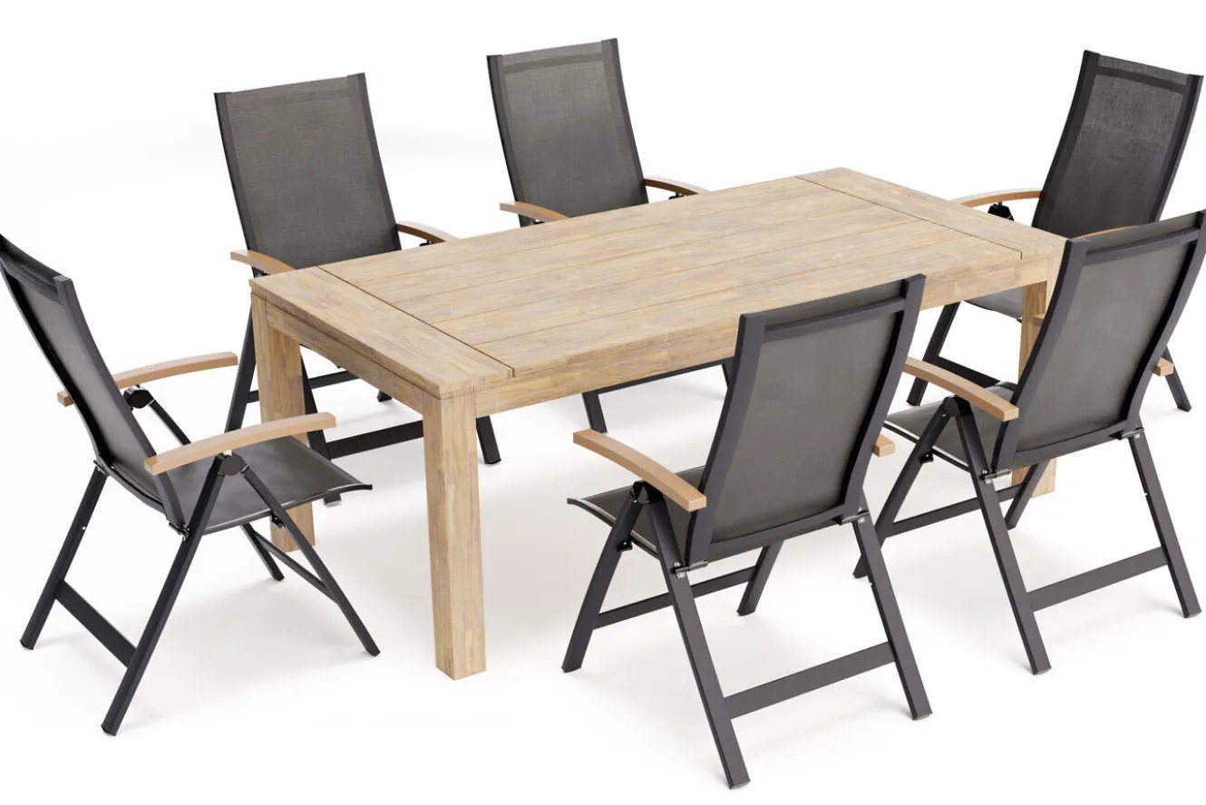 OUTFLEXX Garten-Essgruppe mit 6 Sesseln, anthrazit/natur, Alu/Akazie, klappbar, witterungsbeständig, FSC®-zertifiziertes Produkt