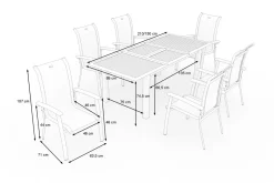 OUTFLEXX Garten-Essgruppe mit 6 Sesseln, xerix/anthrazit, Alu/Textilene, ausziehbar & stapelbar, witterungsbeständig,