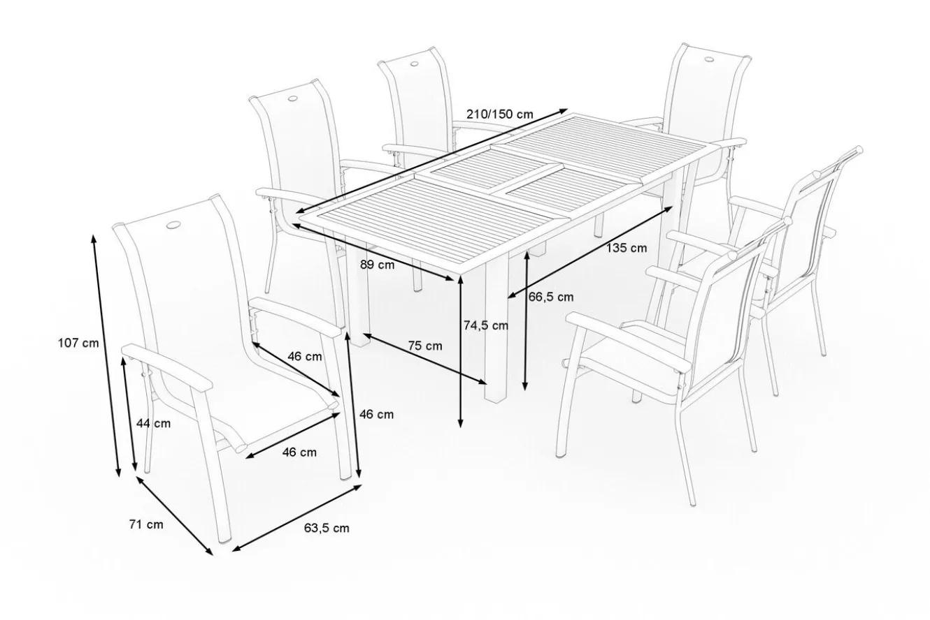 OUTFLEXX Garten-Essgruppe mit 6 Sesseln, xerix/anthrazit, Alu/Textilene, ausziehbar & stapelbar, witterungsbeständig,