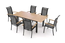 OUTFLEXX Garten-Essgruppe mit 6 Sesseln, xerix/anthrazit, Alu/Textilene, ausziehbar & stapelbar, witterungsbeständig,