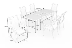 OUTFLEXX Garten-Essgruppe mit 6 Sesseln, xerix/anthrazit, Alu/Textilene, ausziehbar & stapelbar, witterungsbeständig,