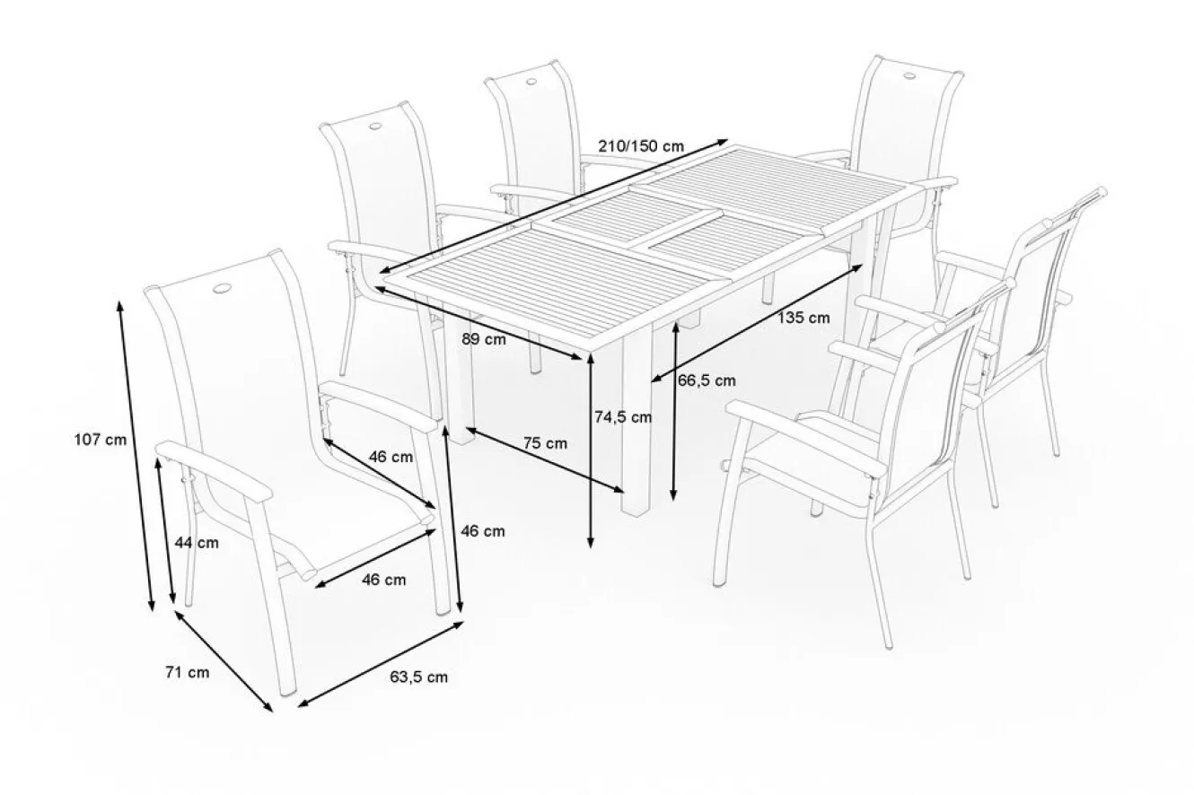 OUTFLEXX Garten-Essgruppe mit 6 Sesseln, xerix/anthrazit, Alu/Textilene, ausziehbar & stapelbar, witterungsbeständig,