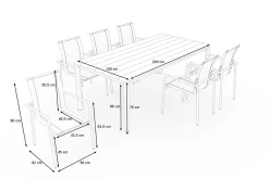 OUTFLEXX Garten-Essgruppe mit 6 Sesseln, silber/anthrazit, Edelstahl/Textilene, stapelbar, schmutzabweisend, pflegeleicht