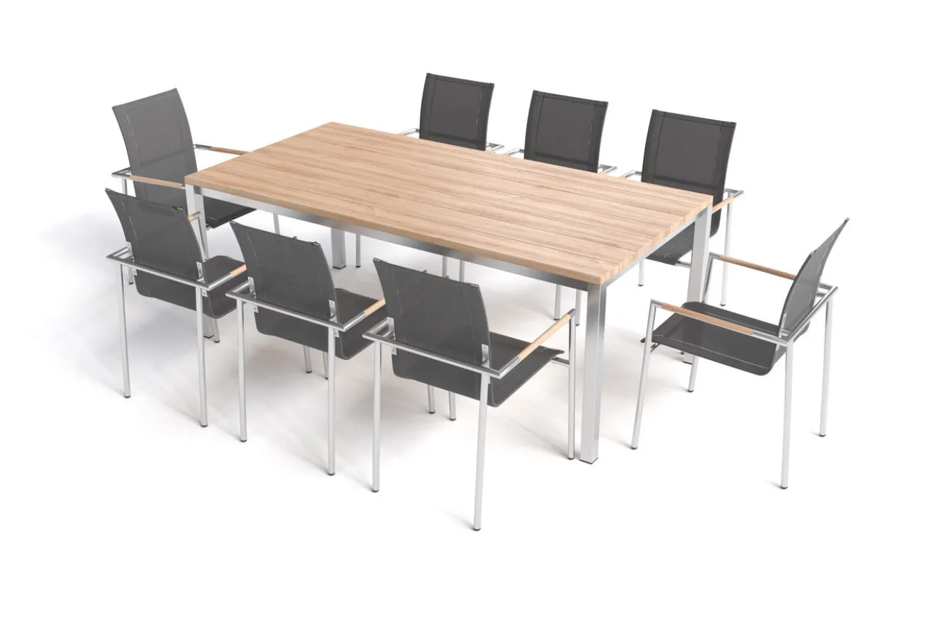 OUTFLEXX Garten-Essgruppe mit 6 Sesseln, silber/anthrazit, Edelstahl/Textilene, stapelbar, schmutzabweisend, pflegeleicht