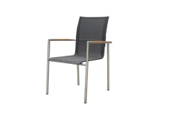 OUTFLEXX Garten-Essgruppe mit 6 Sesseln, silber/anthrazit, Edelstahl/Textilene, stapelbar, schmutzabweisend, pflegeleicht