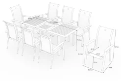 OUTFLEXX Garten-Essgruppe mit 8 Sesseln, xerix/anthrazit, Alu/Textilene, ausziehbar & stapelbar, witterungsbeständig, hohe Belastbarkeit, pflegeleicht