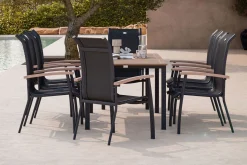 OUTFLEXX Garten-Essgruppe mit 8 Sesseln, xerix/anthrazit, Alu/Textilene, ausziehbar & stapelbar, witterungsbeständig, hohe Belastbarkeit, pflegeleicht