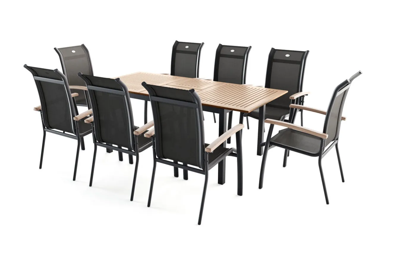 OUTFLEXX Garten-Essgruppe mit 8 Sesseln, xerix/anthrazit, Alu/Textilene, ausziehbar & stapelbar, witterungsbeständig, hohe Belastbarkeit, pflegeleicht