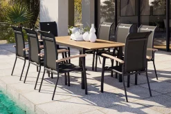 OUTFLEXX Garten-Essgruppe mit 8 Sesseln, xerix/anthrazit, Alu/Textilene, ausziehbar & stapelbar, witterungsbeständig, hohe Belastbarkeit, pflegeleicht