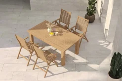 OUTFLEXX Garten-Essgruppe, natur, Akazie, Ausziehtisch 180/220/260 x 100 cm, 4 Klappstühle, FSC®-zertifiziertes Produkt