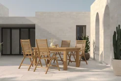 OUTFLEXX Garten-Essgruppe, natur, Akazie, Ausziehtisch 180/220/260 x 100 cm, 4 Klappstühle, FSC®-zertifiziertes Produkt