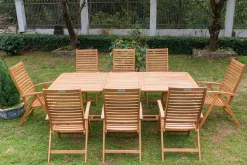 OUTFLEXX Garten-Essgruppe, natur, Akazie, Ausziehtisch 150/200 x 90 cm, 8 Klappstühle, klappbar, FSC®-zertifiziertes Produkt