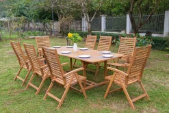 OUTFLEXX Garten-Essgruppe, natur, Akazie, Ausziehtisch 150/200 x 90 cm, 8 Klappstühle, klappbar, FSC®-zertifiziertes Produkt