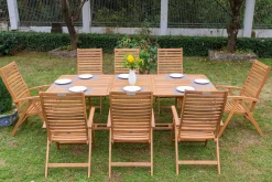 OUTFLEXX Garten-Essgruppe, natur, Akazie, Ausziehtisch 150/200 x 90 cm, 8 Klappstühle, klappbar, FSC®-zertifiziertes Produkt