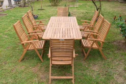 OUTFLEXX Garten-Essgruppe, natur, Akazie, Ausziehtisch 150/200 x 90 cm, 8 Klappstühle, klappbar, FSC®-zertifiziertes Produkt