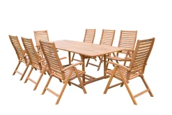 OUTFLEXX Garten-Essgruppe, natur, Akazie, Ausziehtisch 150/200 x 90 cm, 8 Klappstühle, klappbar, FSC®-zertifiziertes Produkt