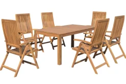 OUTFLEXX Garten-Essgruppe, natur, Akazie, Tisch 160 x 90 cm, 6 Klappsessel, FSC®-zertifiziertes Produkt
