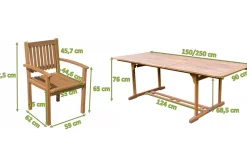 OUTFLEXX Garten-Essgruppe, natur, Akazie, Ausziehtisch 150/200 x 90 cm, 8 Armlehnensessel, FSC®-zertifiziertes Produkt