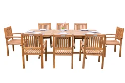OUTFLEXX Garten-Essgruppe, natur, Akazie, Ausziehtisch 150/200 x 90 cm, 8 Armlehnensessel, FSC®-zertifiziertes Produkt