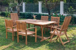 OUTFLEXX Garten-Essgruppe, natur, Akazie, Ausziehtisch 150/200 x 90 cm, 2 Klappstühle, 4 Armlehnensessel, FSC®-zertifiziertes Produkt
