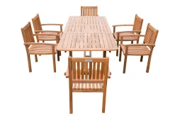 OUTFLEXX Garten-Essgruppe, natur, Akazie, Ausziehtisch 150/200 x 90 cm, 6 Armlehnensessel, FSC®-zertifiziertes Produkt