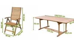 OUTFLEXX Garten-Essgruppe, natur, Akazie, Ausziehtisch 150/200 x 90 cm, 6 Klappstühle, klappbar, FSC®-zertifiziertes Produkt