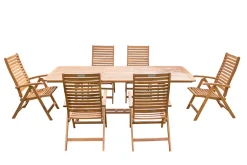 OUTFLEXX Garten-Essgruppe, natur, Akazie, Ausziehtisch 150/200 x 90 cm, 6 Klappstühle, klappbar, FSC®-zertifiziertes Produkt