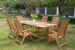 OUTFLEXX Garten-Essgruppe, natur, Akazie, Ausziehtisch 150/200 x 90 cm, 6 Klappstühle, klappbar, FSC®-zertifiziertes Produkt
