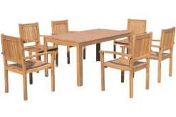 OUTFLEXX Garten-Essgruppe, natur, Akazie, Tisch 160 x 90 cm, 6 Gartenstühle, FSC®-zertifiziertes Produkt