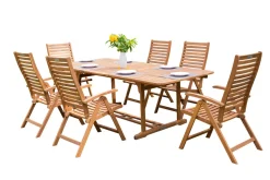 OUTFLEXX Garten-Essgruppe, natur, Akazie, Ausziehtisch 180/240 x 100 cm, 6 Klappstühle, klappbar, FSC®-zertifiziertes Produkt