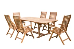 OUTFLEXX Garten-Essgruppe, natur, Akazie, Ausziehtisch 180/240 x 100 cm, 6 Klappstühle, klappbar, FSC®-zertifiziertes Produkt