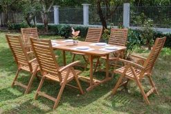 OUTFLEXX Garten-Essgruppe, natur, Akazie, Ausziehtisch 180/240 x 100 cm, 6 Klappstühle, klappbar, FSC®-zertifiziertes Produkt