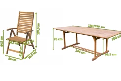 OUTFLEXX Garten-Essgruppe, natur, Akazie, Ausziehtisch 180/240 x 100 cm, 6 Klappstühle, klappbar, FSC®-zertifiziertes Produkt