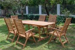 OUTFLEXX Garten-Essgruppe, natur, Akazie, Ausziehtisch 180/240 x 100 cm, 6 Klappstühle, klappbar, FSC®-zertifiziertes Produkt