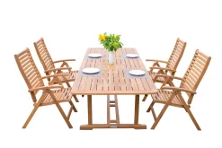 OUTFLEXX Garten-Essgruppe, natur, Akazie, Ausziehtisch 150/200 x 90 cm, 4 Klappstühle, klappbar, FSC®-zertifiziertes Produkt