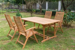 OUTFLEXX Garten-Essgruppe, natur, Akazie, Ausziehtisch 150/200 x 90 cm, 4 Klappstühle, klappbar, FSC®-zertifiziertes Produkt