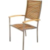 OUTFLEXX Garten-Essgruppe, natur, Edelstahl/Teak, Esstisch 180x90cm, 6 Hochlehner, FSC®-zertifiziertes Produkt