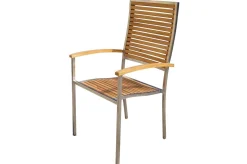 OUTFLEXX Garten-Essgruppe, natur, Edelstahl/Teak, Esstisch 180x90cm, 6 Hochlehner, FSC®-zertifiziertes Produkt