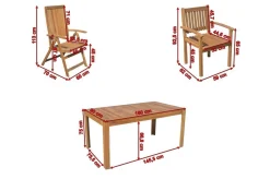 OUTFLEXX Garten-Essgruppe, natur, Akazie, Tisch 160 x 90 cm, 4 Stühle, 2 Klappsessel, FSC®-zertifiziertes Produkt