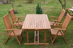 OUTFLEXX Garten-Essgruppe, natur, Akazie, Ausziehtisch 150/200 x 90 cm, 4 Klappstühle, FSC®-zertifiziertes Produkt