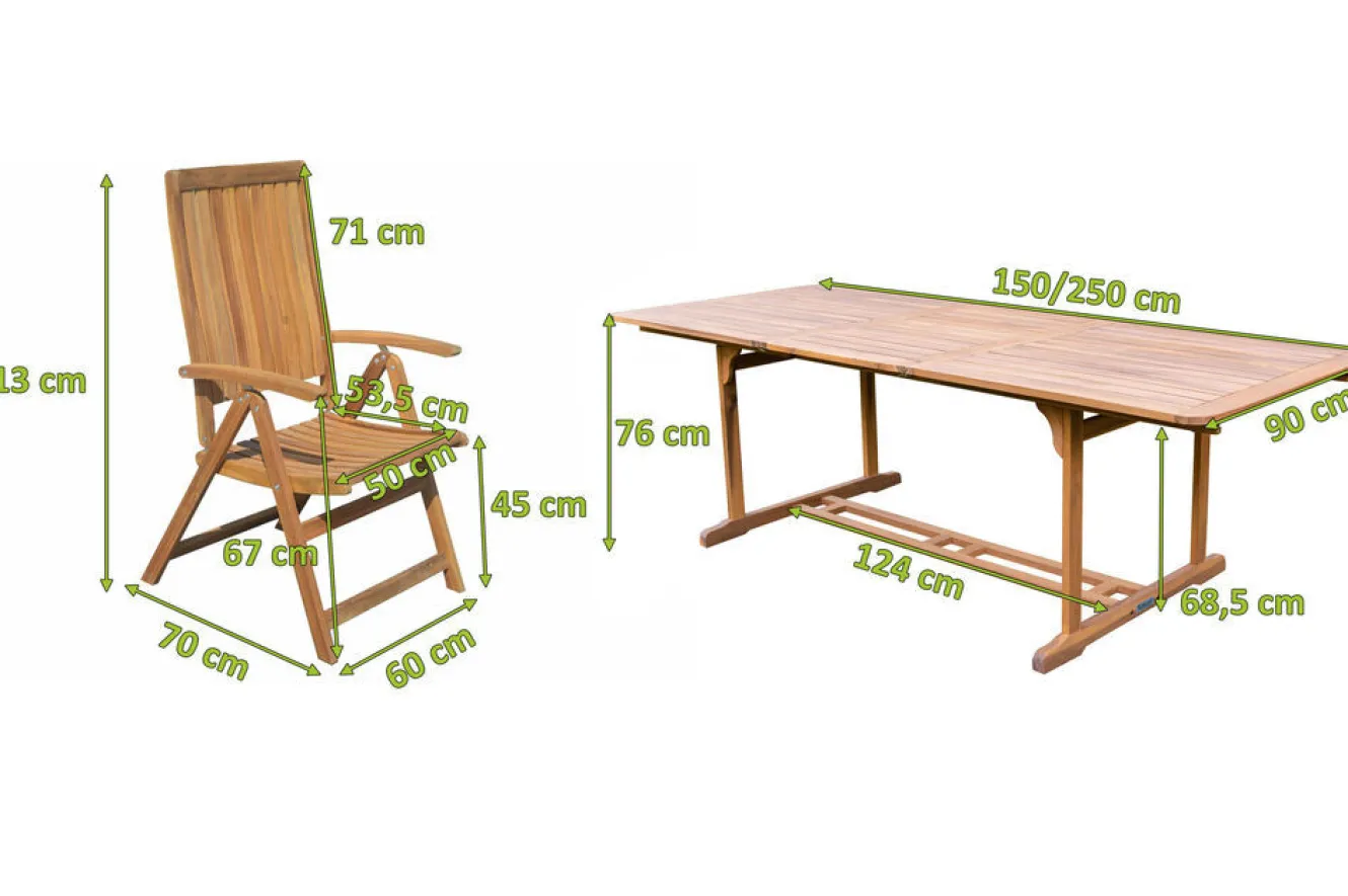 OUTFLEXX Garten-Essgruppe, natur, Akazie, Ausziehtisch 150/200 x 90 cm, 4 Klappstühle, FSC®-zertifiziertes Produkt