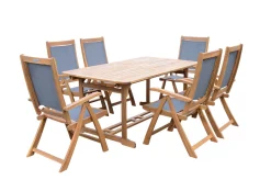 OUTFLEXX Garten-Essgruppe, natur/grau, Akazie/Textilene, Ausziehtisch 180/240 x 100 cm, 6 Klappstühle 5-fach, FSC®-zertifiziertes Produkt