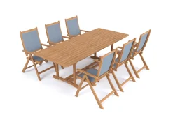 OUTFLEXX Garten-Essgruppe, natur/grau, Akazie/Textilene, Ausziehtisch 180/240 x 100 cm, 6 Klappstühle 5-fach, FSC®-zertifiziertes Produkt