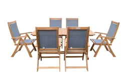 OUTFLEXX Garten-Essgruppe, natur/grau, Akazie/Textilene, Ausziehtisch 180/240 x 100 cm, 6 Klappstühle 5-fach, FSC®-zertifiziertes Produkt