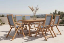 OUTFLEXX Garten-Essgruppe, natur/grau, Akazie/Textilene, Ausziehtisch 180/240 x 100 cm, 6 Klappstühle 5-fach, FSC®-zertifiziertes Produkt