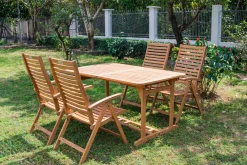 OUTFLEXX Garten-Essgruppe, natur, Akazie, Ausziehtisch 180/240 x 100 cm, 4 Klappstühle, klappbar, FSC®-zertifiziertes Produkt