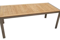 OUTFLEXX Garten-Essgruppe, natur/anthrazit, Edelstahl/Textilene/Teak, Tisch 200x90cm, 6 Diningsessel