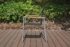 OUTFLEXX Garten-Essgruppe, natur/anthrazit, Edelstahl/Textilene/Teak, Tisch 200x90cm, 6 Diningsessel
