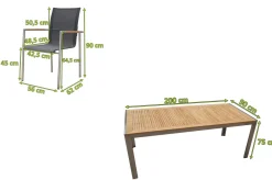 OUTFLEXX Garten-Essgruppe, natur/anthrazit, Edelstahl/Textilene/Teak, Tisch 200x90cm, 6 Diningsessel